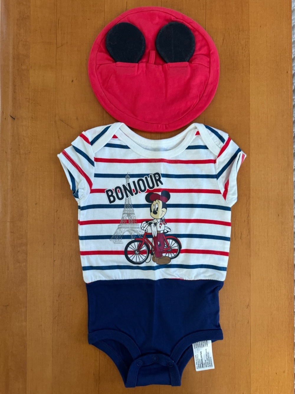 Disney Baby Mickey in France Striped Onesie with Matching Beret